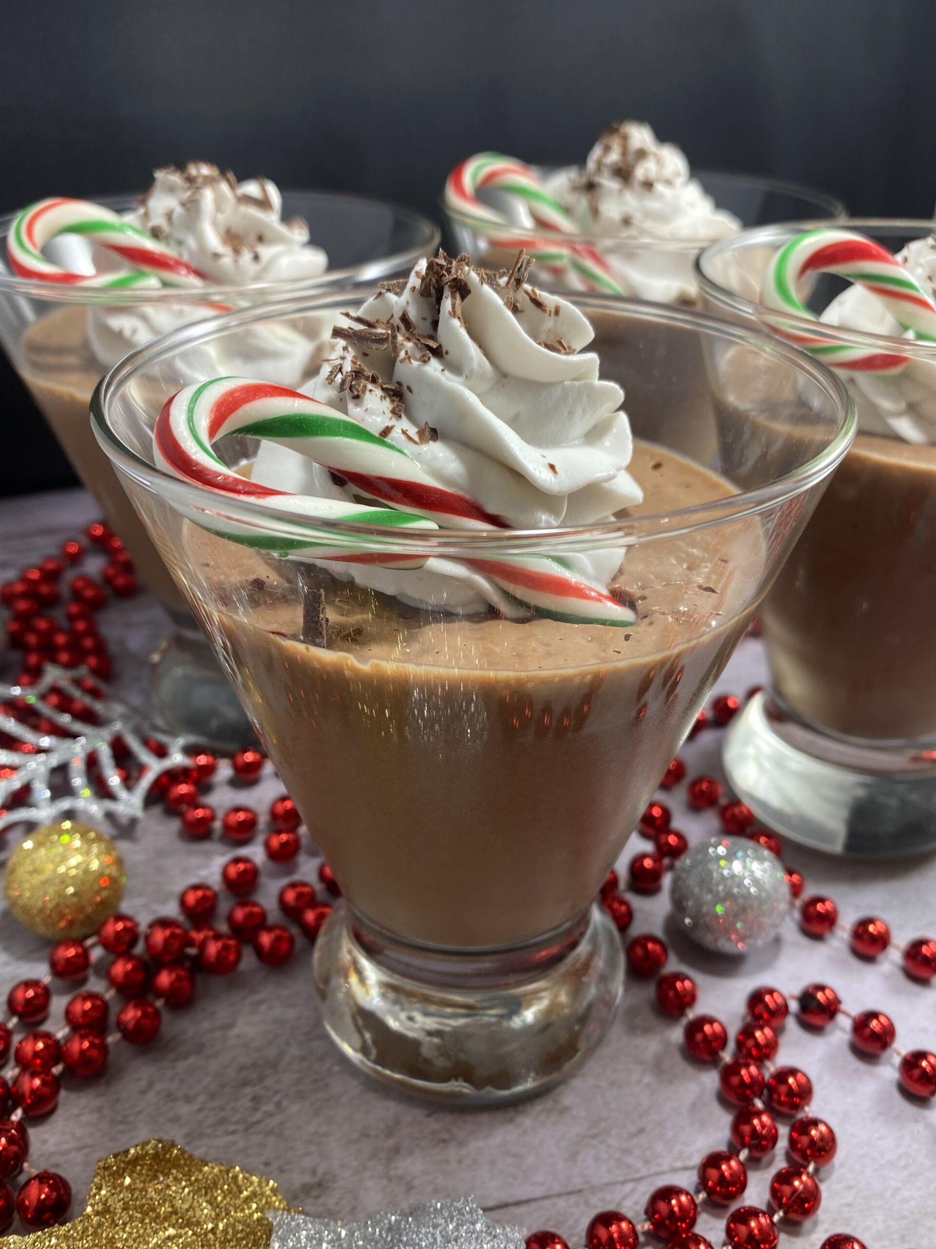 Candy Cane Chocolate Cups filled with Peppermint Mousse